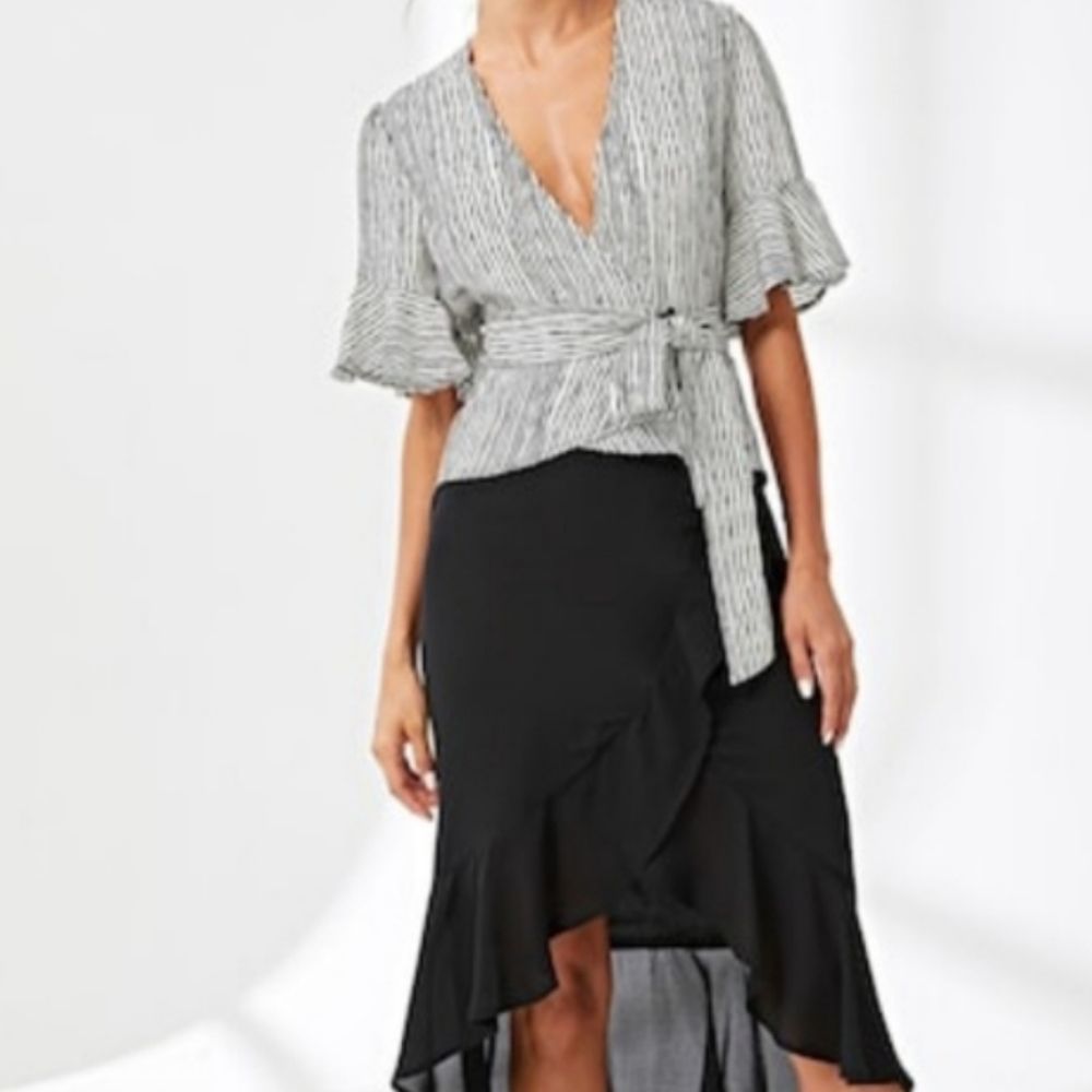 Pinstripe Wrap Tie Waist Blouse - Picture 5 of 6
